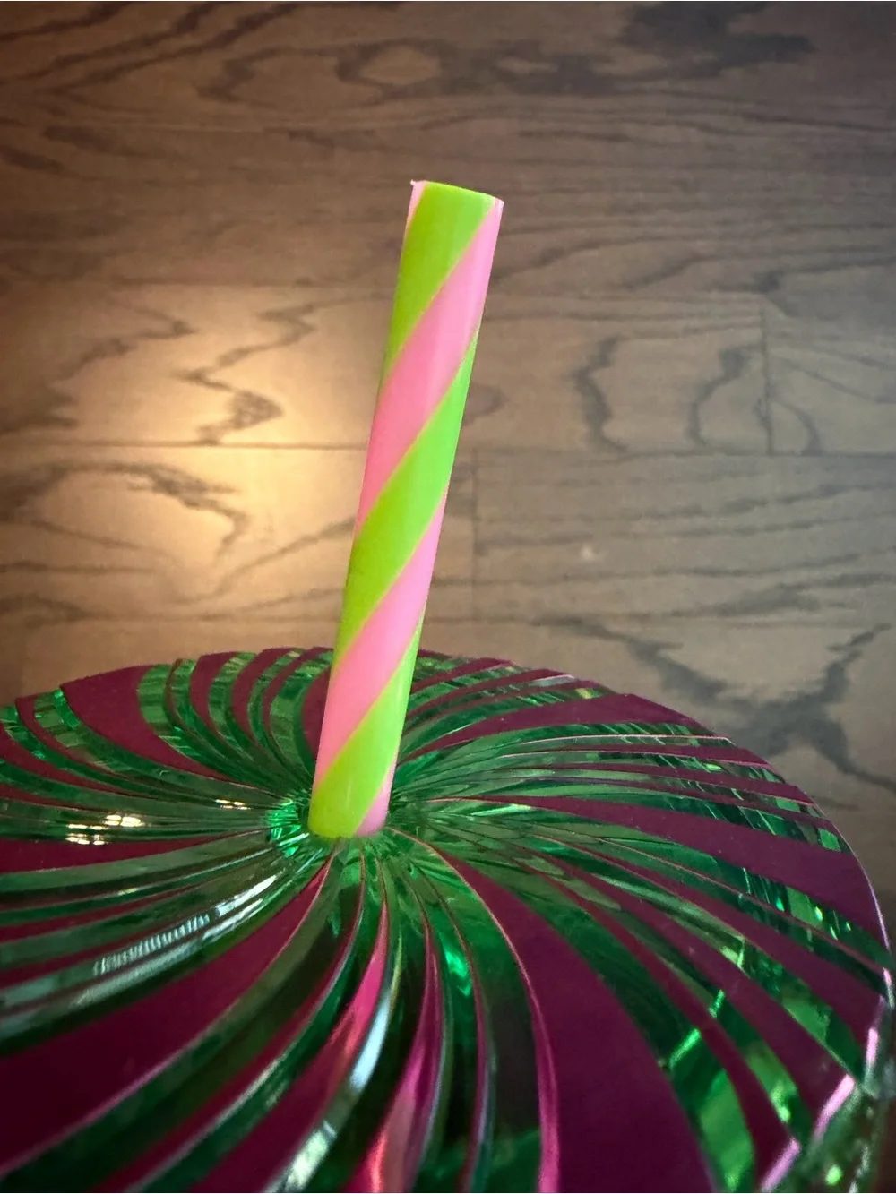 Starbucks WICKED Metallic Green & Pink Swirl Tumbler with Straw